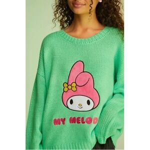 Forever 21 My Melody Sweater MEDIUM Green Crew Neck Knit Hello Kitty Kawaii